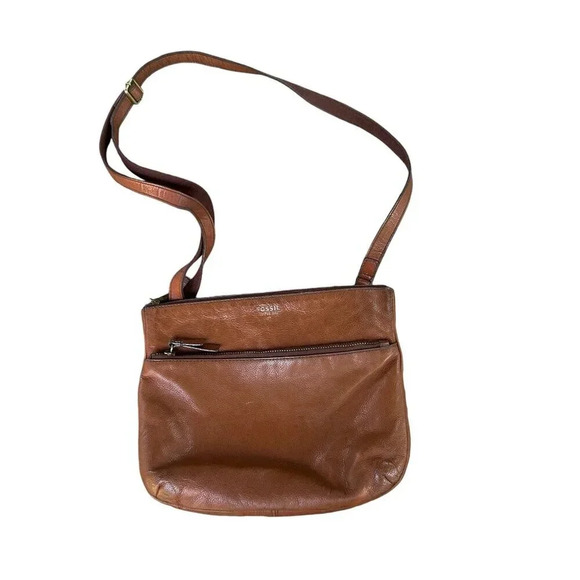 Fossil Handbags - Fossil Vintage Brown Leather Small Medium Crossbody Bag Purse